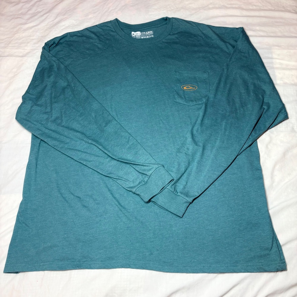 Drake Waterfowl Mens 3X Long Sleeve Pocket T-Shirt Teal Blue Black Lab Graphic